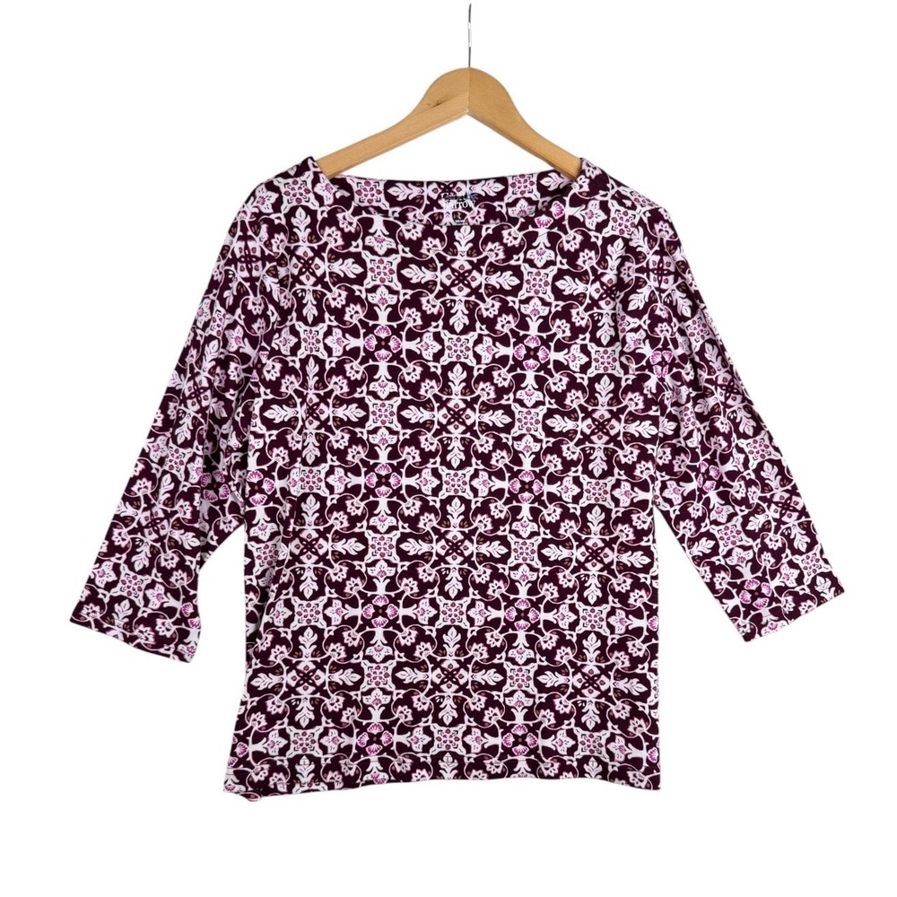 Croft & Barrow Geometric Print 3/4 Sleeve‎ Top size Large Purple/White